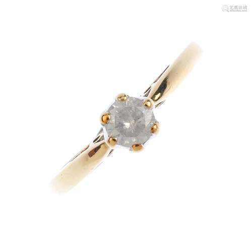 A 9ct gold diamond single-stone ring. The brilliant-cut diamond, with tapered shoulders. Total