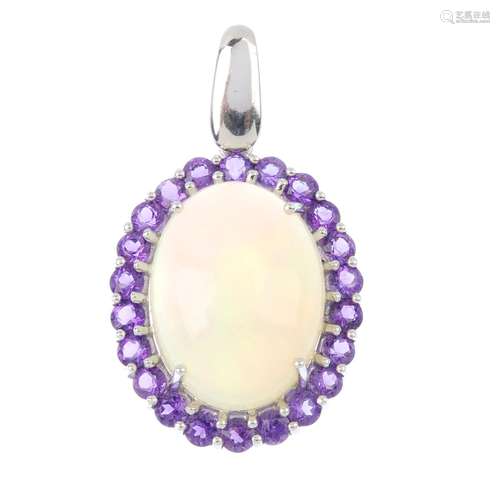 An opal and amethyst pendant.