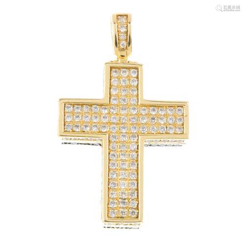 A cubic zirconia and black gem cross pendant. The pave-set cubic zirconia cross and surmount, with