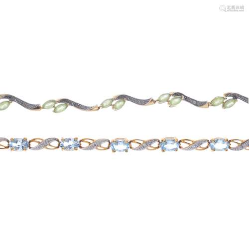 Two 9ct gold gem-set bracelets. The first, designed as a series of oval-shape topaz with single-