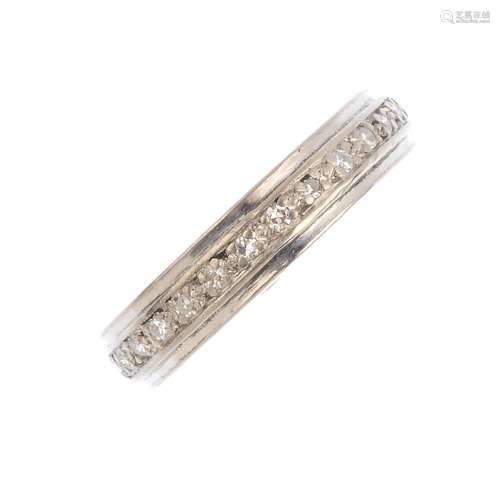 A diamond eternity ring. Designed as a channel set single-cut diamond line. Estimated total