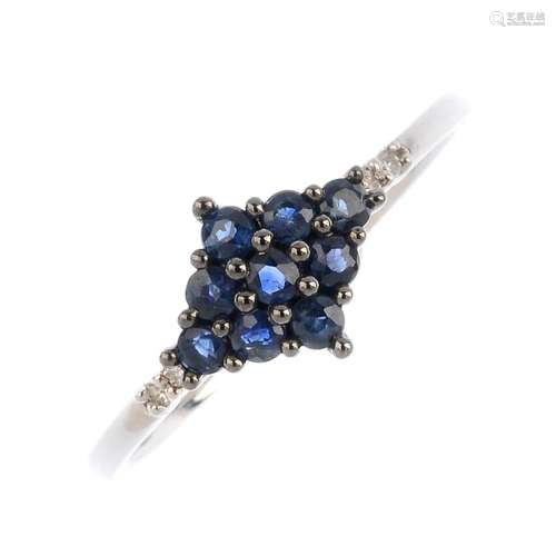 Four items of gem-set jewellery. To include A 9ct gold sapphire and diamond dress ring, a sapphire