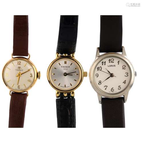 Three lady's wristwatches. To include two Tissot watches, together with a Lorus watch. Each with