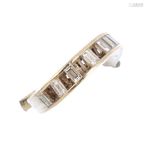 A diamond ring mount. The baguette-cut diamond line, with four rectangular-shape vacant settings and