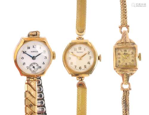 Three lady's wrist watches. To include a 'Rotary' watch, a watch with 9ct gold bracelet, together