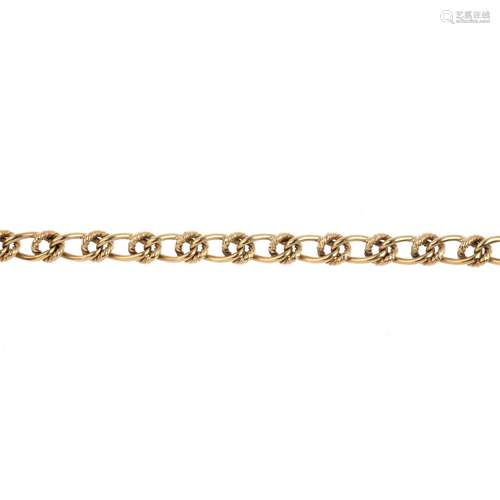 A 9ct gold bracelet. The fancy-link bracelet, with rope-twist spacers. Hallmarks for Birmingham,