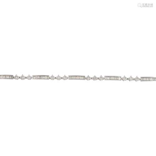 A diamond bracelet. Designed as a series of rectangular-shape diamond and brilliant-cut diamond