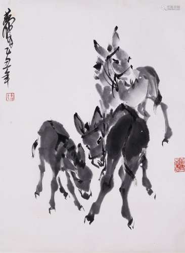 CHINESE SCROLL PAINTING OF DONKEY WITH PUBLICATION