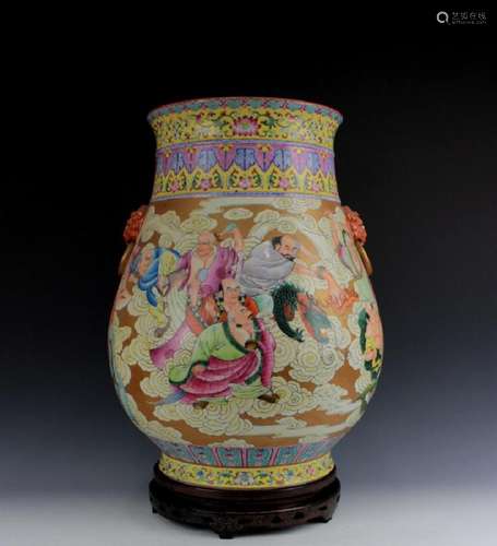 CHINESE PORCELAIN FAMILLE ROSE FIGURES ZUN VASE