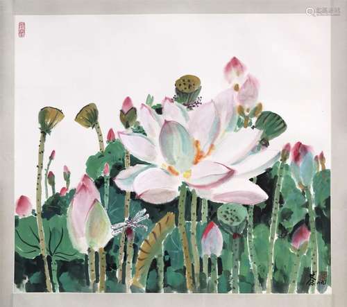 CHINESE SCROLL PAINTING OF LOTUS