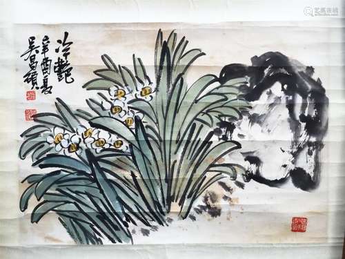 CHINESE SCROLL PAINTING OF ORCHID AND ROCK