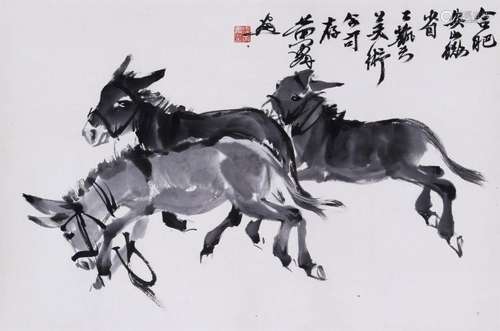 CHINESE SCROLL PAINTING OF DONKEY WITH PUBLICATION