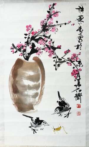 CHINESE SCROLL PAINTING OF BIRD AND FLOWER