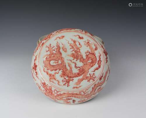 CHINESE PORCELAIN IRON RED DRAGON BOX