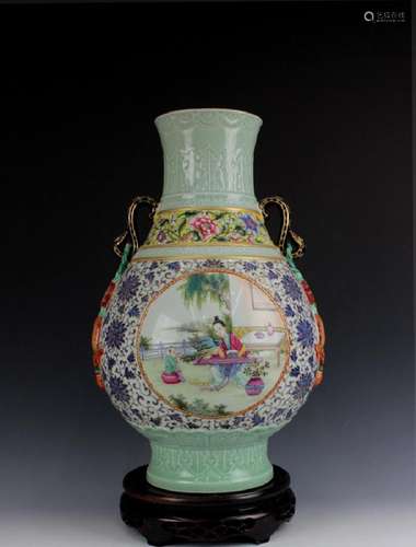 CHINESE PORCELAIN FAMILLE ROSE MOTHER AND BOY VASE