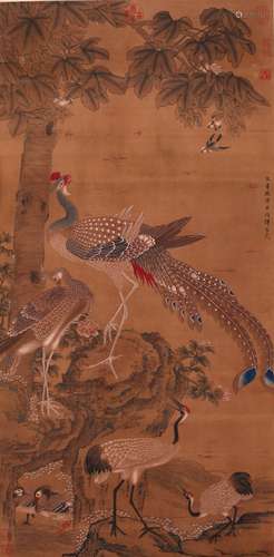 CHINESE SCROLL PAINTING OF PHOENIX AND BIRDS