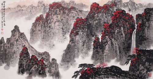 CHINESE SCROLL PAINTING OF MOUNTAIN VIEWS WITH PUBLICATION