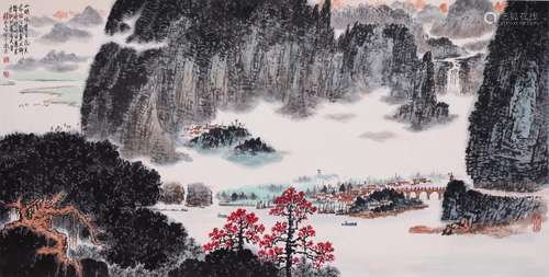 CHINESE SCROLL PAINTING OF MOUNTAIN VIEWS WITH PUBLICATION