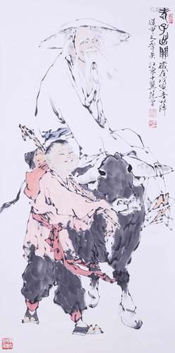 CHINESE SCROLL PAINTING OF OLD MAN AND BOY