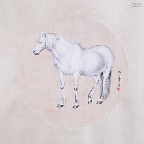 CHINESE ROUND FAN PAINTING OF HORSE