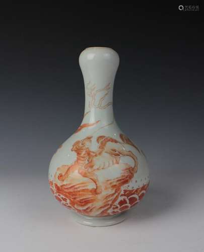 CHINESE PORCELAIN IRON RED BEAST VASE