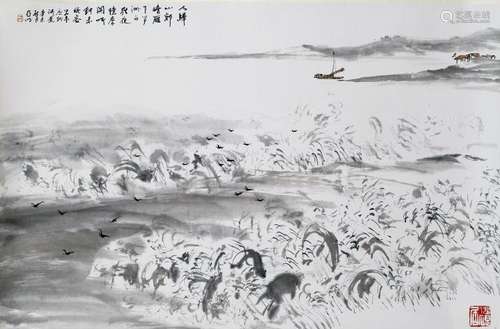 CHINESE SCROLL PAINTING OF LAKEVIEWS WITH PUBLICATION