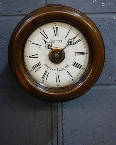 A late 19th Century and later converted postman's alarm clock, the dial named Warren Roberts Kinver, height 27cm