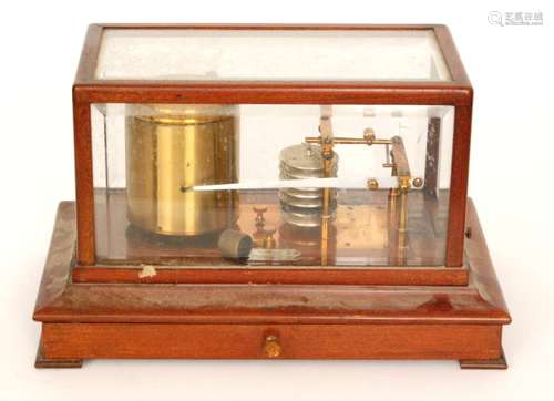 An early 20th Century barograph by Waring and Gillow Liverpool in a bevelled glass mahogany case with chart drawer and charts, width 37cm