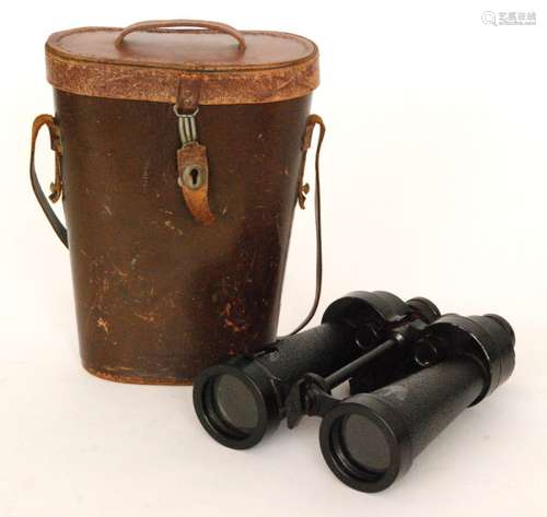 A pair of Barr & Stroud military binoculars No 34824 AP  Noi 1900A with leather case.