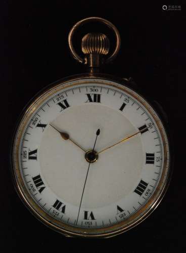 A 9ct open faced pocket watch, circular white enamel dial with Roman numerals import makrs for London 1914