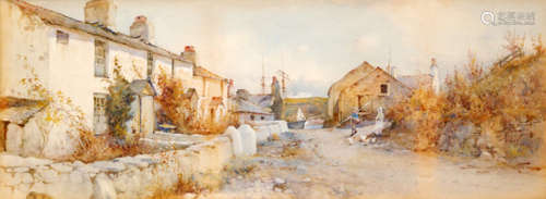 JOSEPH HUGHES CLAYTON (1870 - 1930) - Anglesey cottages, watercolour heightended with body colour, signed, framed, 26cm x 70cm also the companion An old windmill - a pair (2)