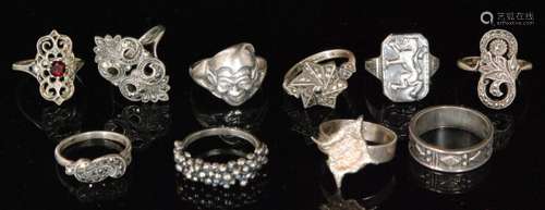 Ten assorted silver rings to include five stone set examples, various styles and sizes,  all Bernard Instone.  (10).