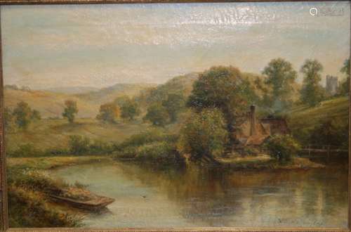 WILLIAM LANGLEY (1852 - 1922) - A riverside cottage, oil on canvas, signed, framed, 41cm x 61cm