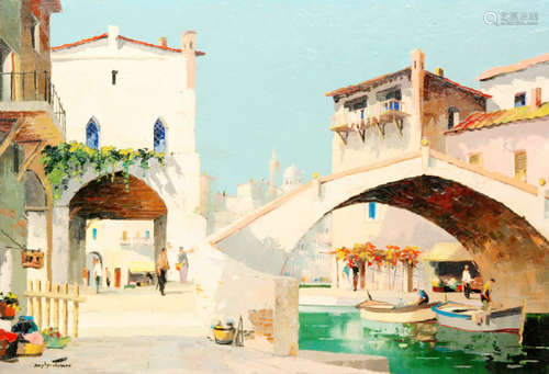 CECIL ROCHFORT D'OYLY-JOHN (1906-1993) - 'Ponte Vecchio di Mari, Venice', oil on canvas, signed, inscribed verso, framed, 47cm x 67cm