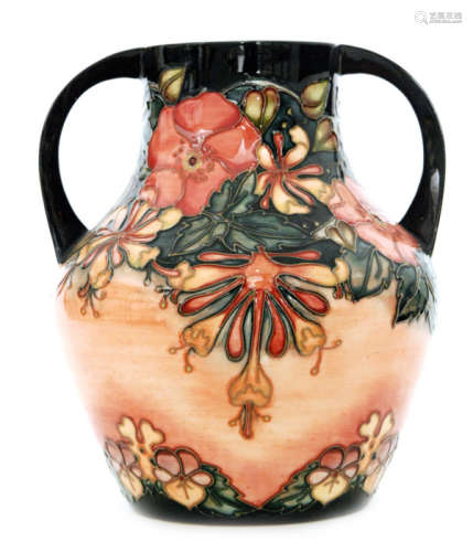 A Moorcroft Pottery twin handled vase decorated in the Oberon pattern designed by Rachel Bishop, printed and impressed marks, height 27cm