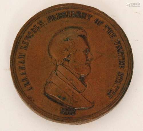 A 19th Century bronze peace commemorative medallion for Abraham Lincoln 1862