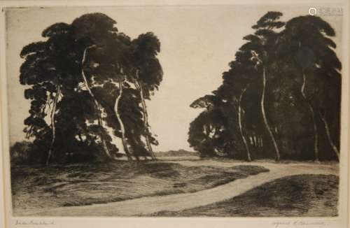 ALFRED BLUNDELL (1883-1968) - 'In the Brockland', etching,signed in pencil, framed, 17cm x 27cm also three other etchings and a lithograph by the same hand (5)