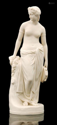 A 19th Century Copeland Parian figure The Dancing Girl Reposing, after the original by W. Calder Marshall, impressed to the front Art Union of London 1848 and Copeland to the reverse, height 44cm