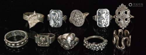 Ten assorted silver rings to include two stone set examples, various styles and sizes,  all Bernard Instone.  (10).