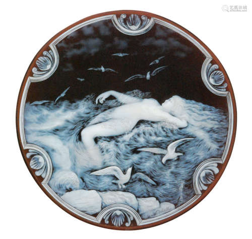 Aphrodite Rising from the Waves - A cameo glass plaque by George Woodall completed circa 1920.