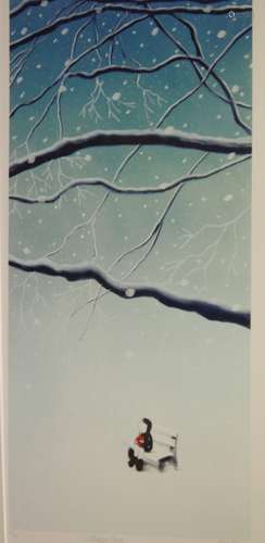 MACKENZIE THORPE (B.1956) - 'Winter's Song', lithograph, signed in pencil, numbered 55 from an edition of 125,unframed, 71cm x 33cm also another unframed, signed, limited edition print 'Bringer of Sunshine' after the same hand (2)