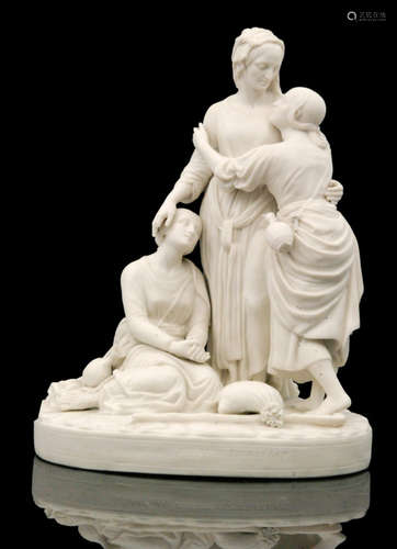 A 19th Century Minton Parian model of Naomi and her daughters in law, impressed and incised marks, height 35cm, S/D