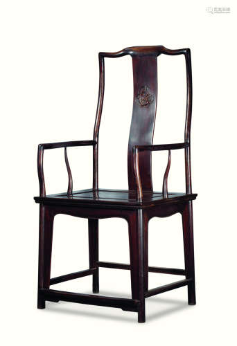 清 红木雕螭龙南官帽椅
