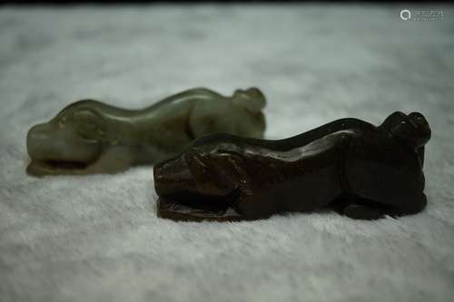 A Pair of Hetian Jade Dogs