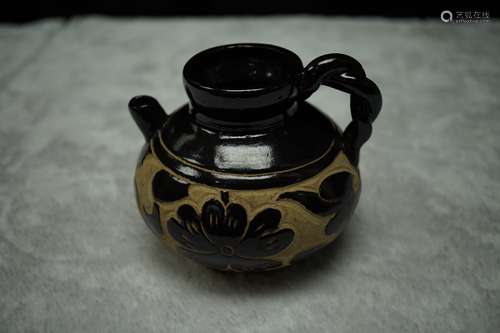 A Carved Black Glazed Flower Pot