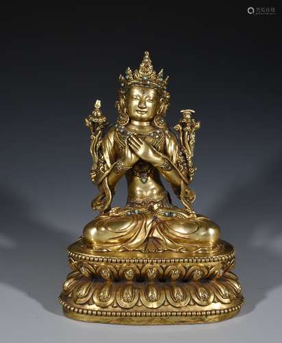 A Gilt Bronze Wisdom Manjusri Statue