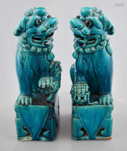 A Pair of Blue Glazed Lions