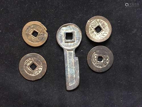 5 Antique Bronze Coins