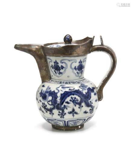 Ming Style Blue and White Monk's Cap Ewer