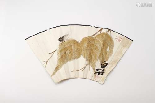 Qi Baishi: Half Fan Painting, Leaves and Cicada